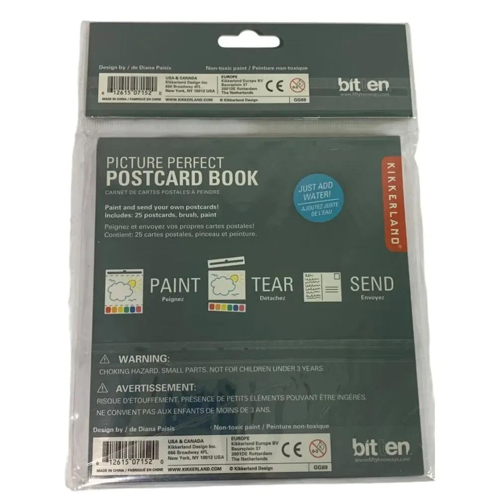 Kikkerland Picture Perfect Postcard Book 25 Postcards Paint Tear Send